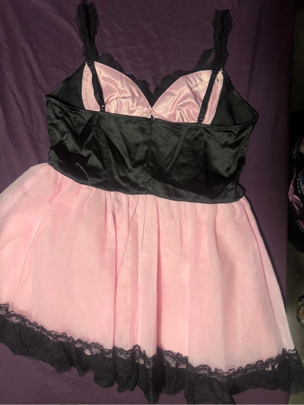 Dolls Kill Black and Pink Satin Lace-Up Babydoll Chemise - Picture 4 of 8